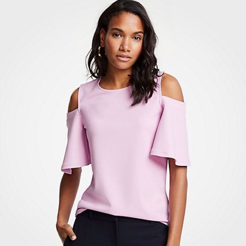 NWT ANN TAYLOR PINK COLD SHOULDER TOP XS